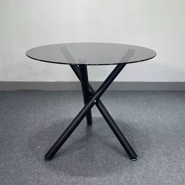 Bàn tròn kính chân sắt chéo